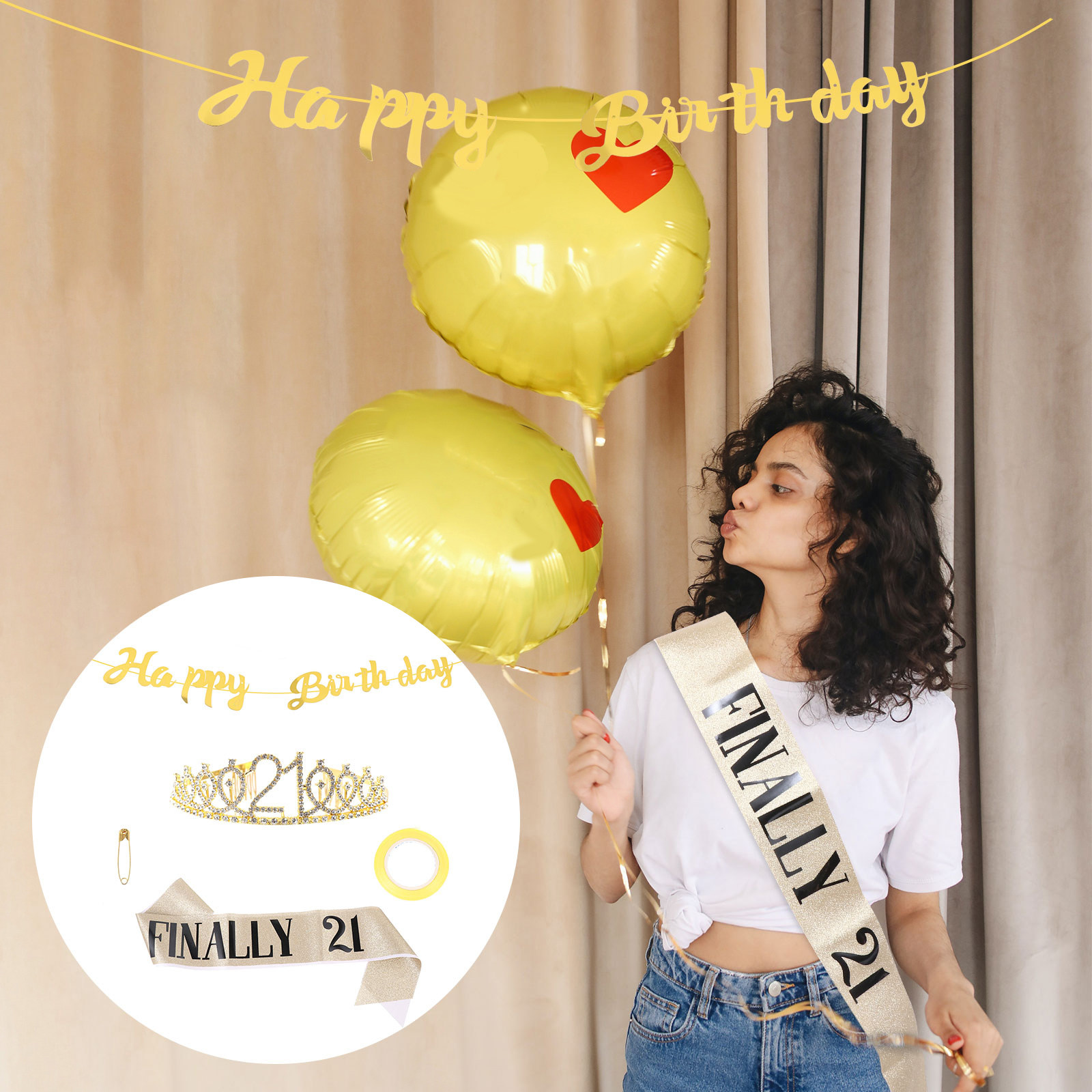 Birthday Sash Glitter - مجموعة تاج وشاح عيد ميلاد مزينة