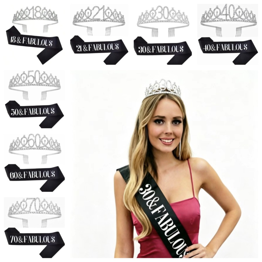 Birthday Sash Glitter - تاج وشاح عيد ميلاد فضي لامع