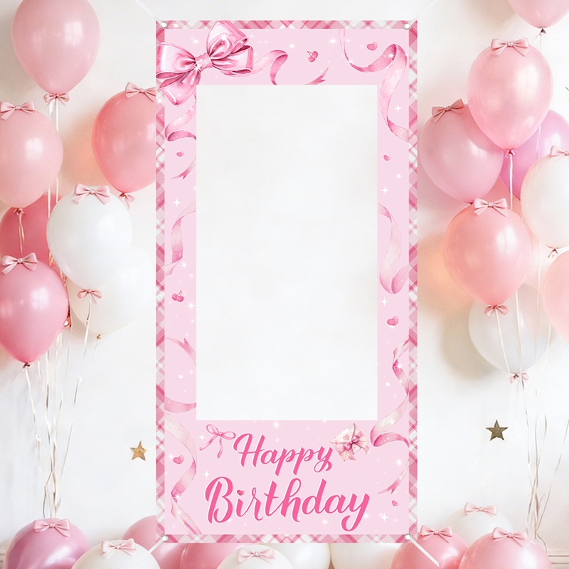 Photo Booth Frame - إطار صور وردي بتصميم فيونكة، خلفية