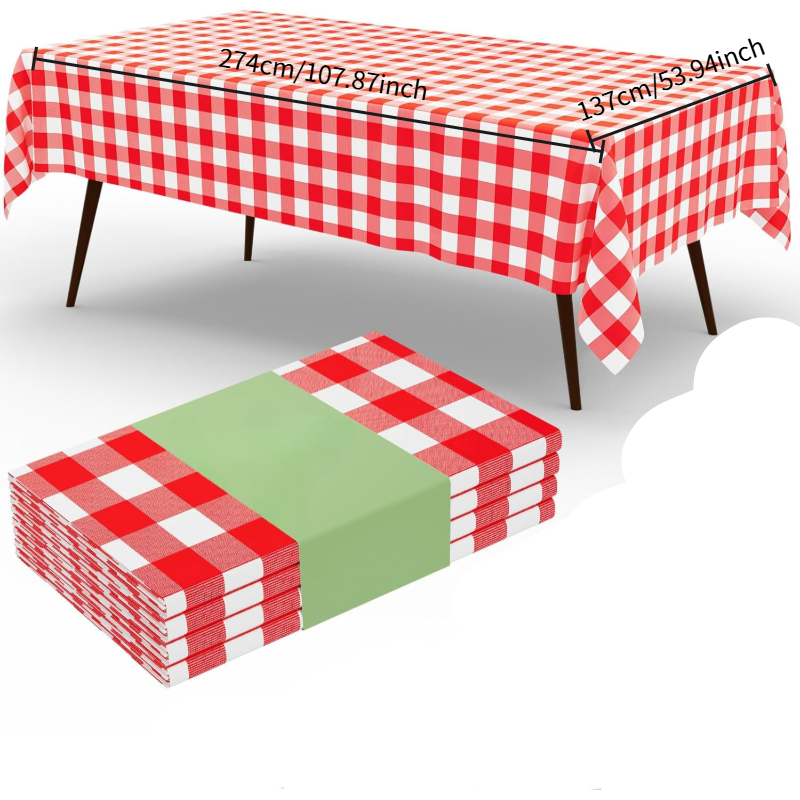 Table Cloth Disposable - مفرش طاولة مستطيل أحمر وأبيض بنقشة