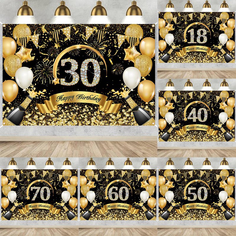 Party Banner Gold - لافتات عيد ميلاد سعيدة 30th 40th