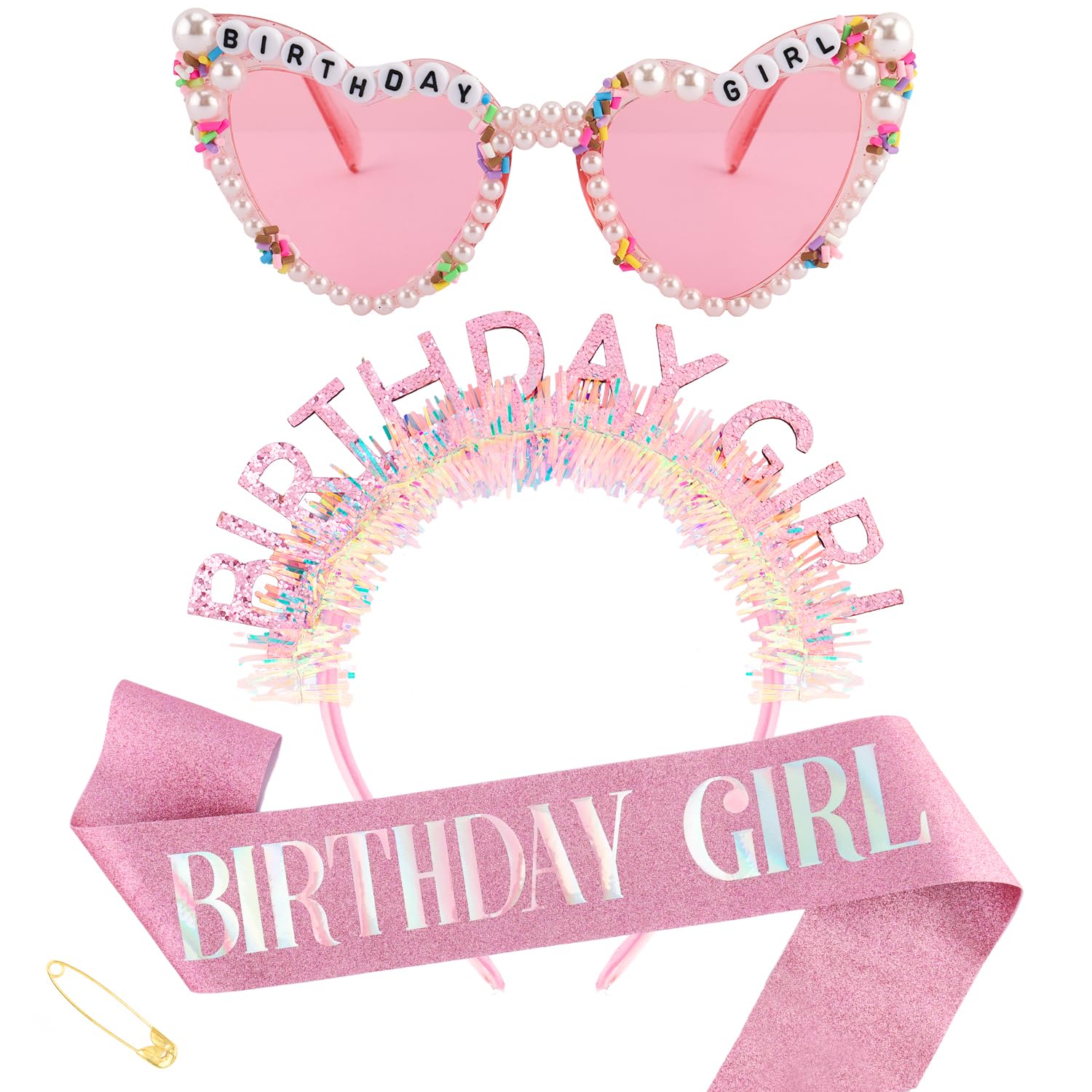 Birthday Sash Glitter - طقم عصابة رأس وشاح نظارات شمسية
