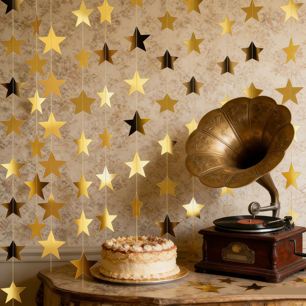 Party Banner Gold - زينة نجمة خماسية ذهبية وفضية بطول