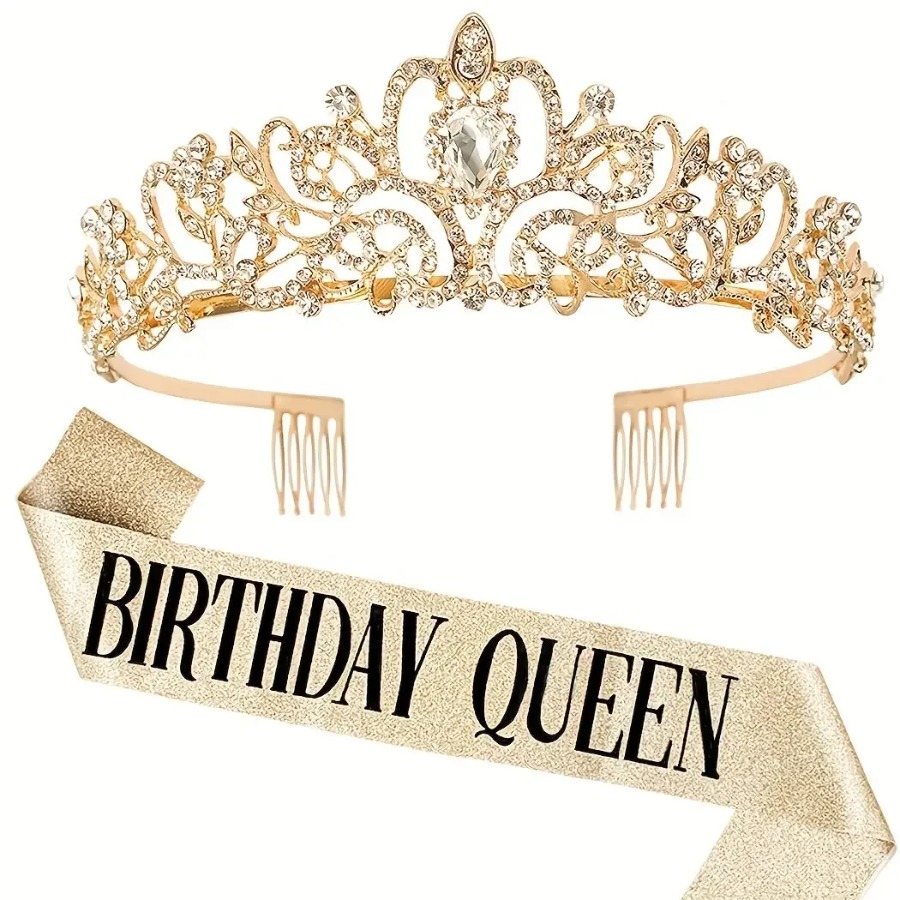 طقم من قطعتين: تاج كريستالي مر - مراجعة Birthday Sash Glitter وسعره