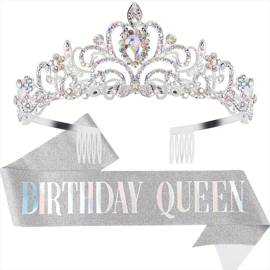 طقم من قطعتين: تاج كريستالي مر - مراجعة Birthday Sash Glitter وسعره