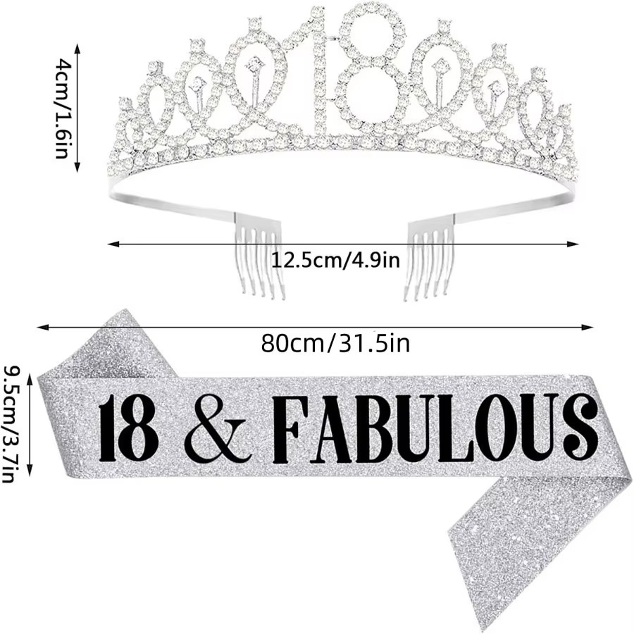 تاج وشاح عيد ميلاد فضي لامع لل - مراجعة Birthday Sash Glitter وسعره