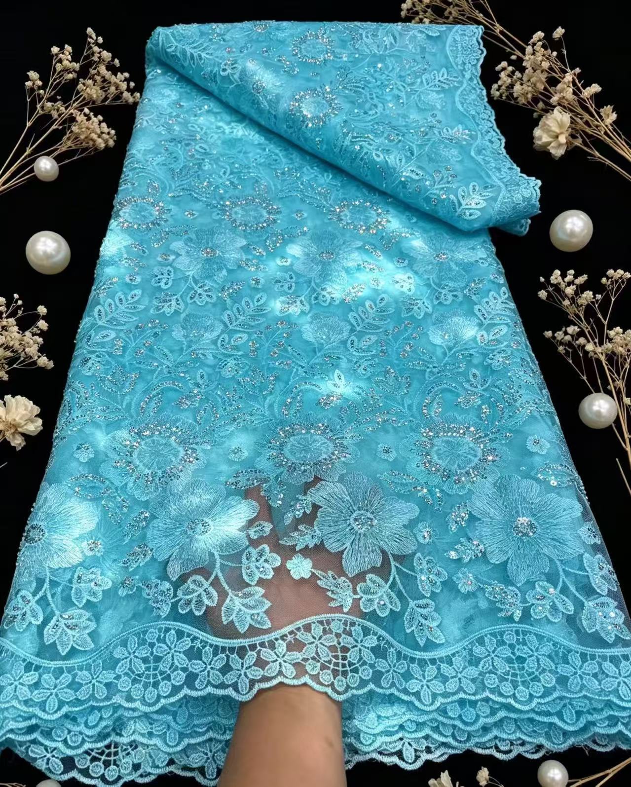 قماش دانتيل فرنسي نقي من التول - مراجعة Glitter Tablecloth وسعره