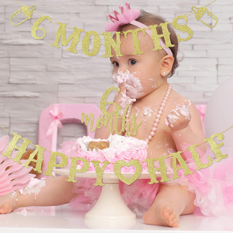 لافتة '6 أشهر' مع زخارف ذهبية  - مراجعة Party Banner Gold وسعره