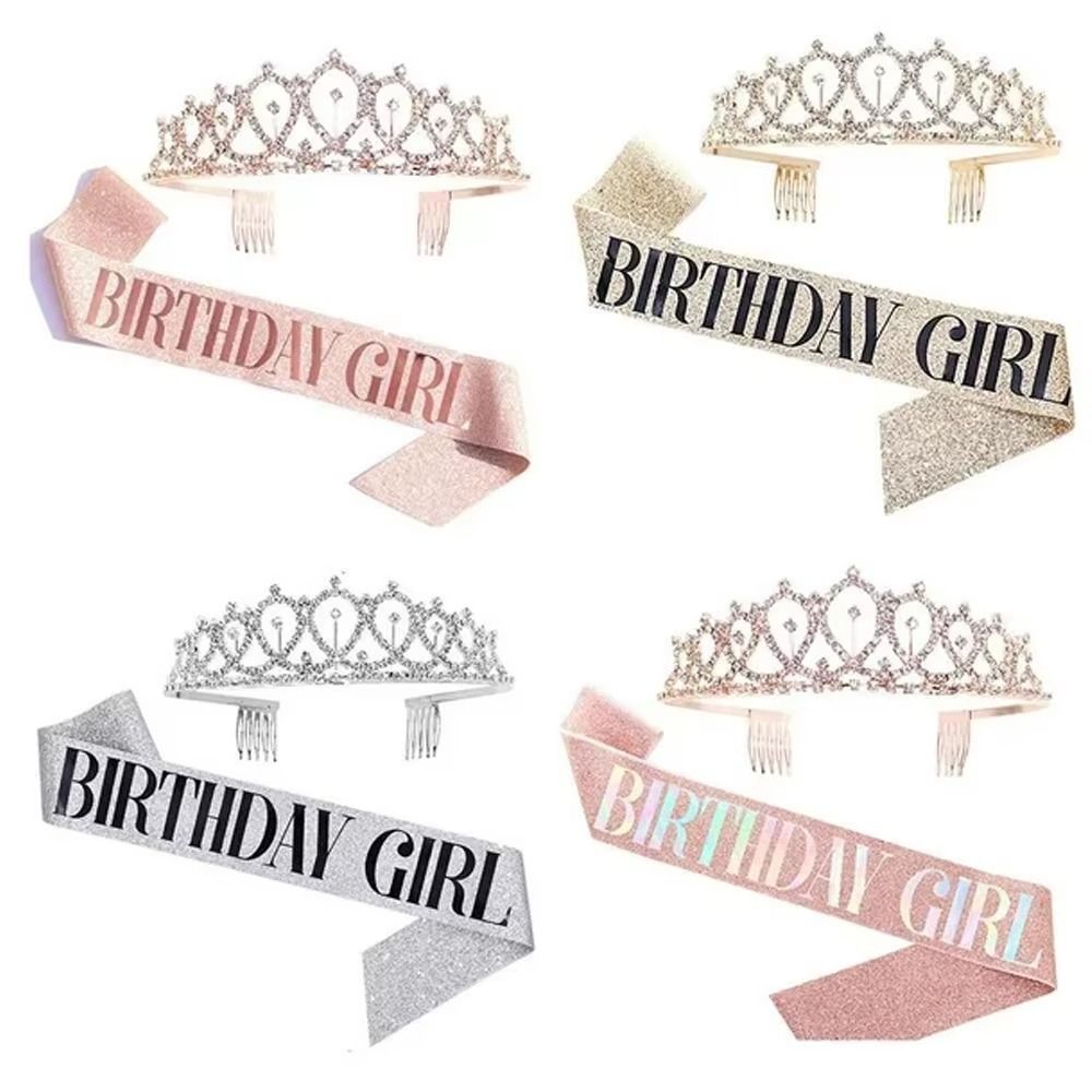 قطعتان/مجموعة تاج وشاح جديد لا - مراجعة Birthday Sash Glitter وسعره