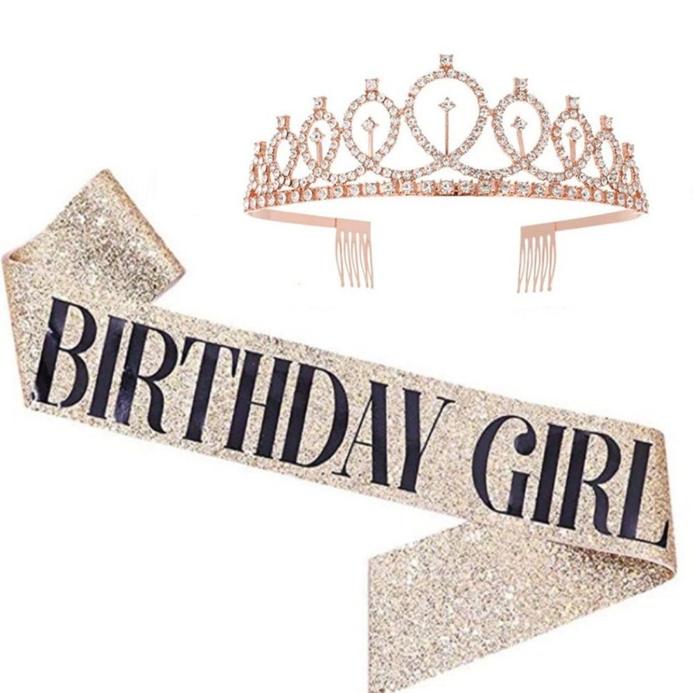 قطعتان/مجموعة تاج وشاح جديد لا - مراجعة Birthday Sash Glitter وسعره
