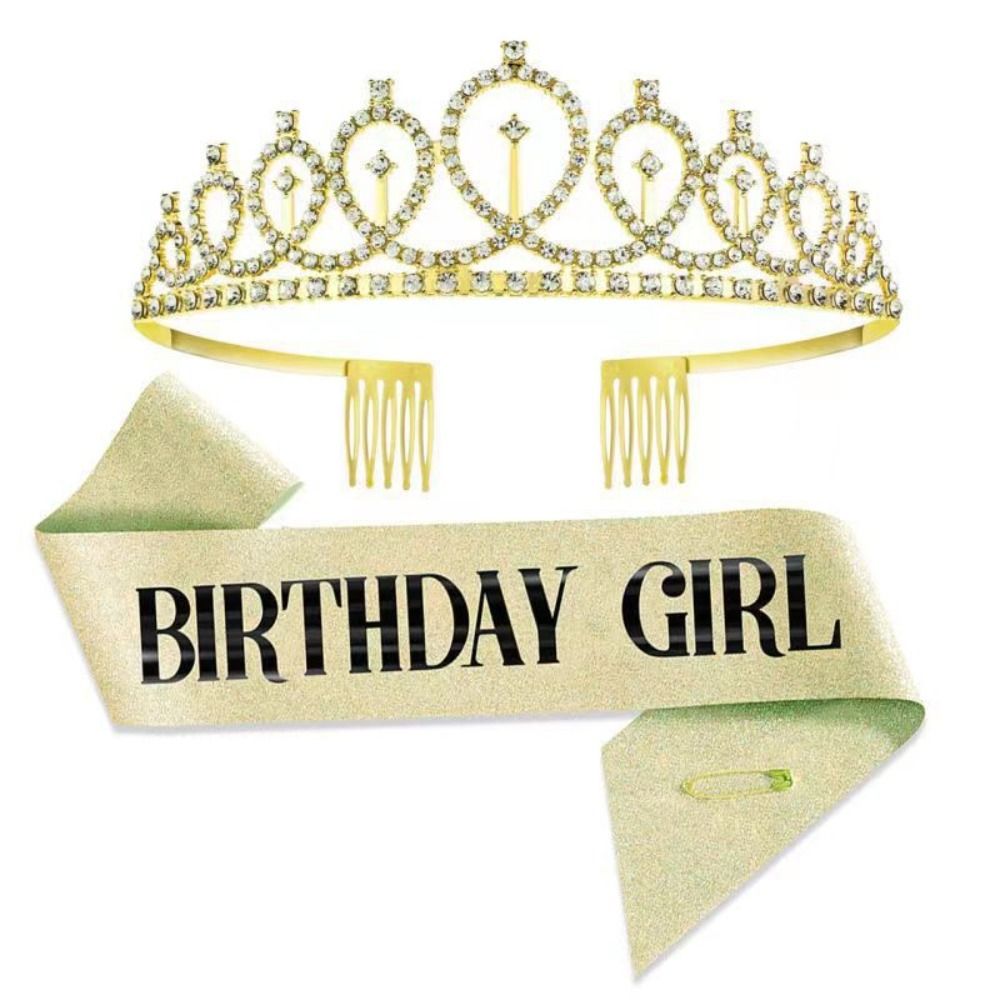 قطعتان/مجموعة تاج وشاح جديد لا - مراجعة Birthday Sash Glitter وسعره