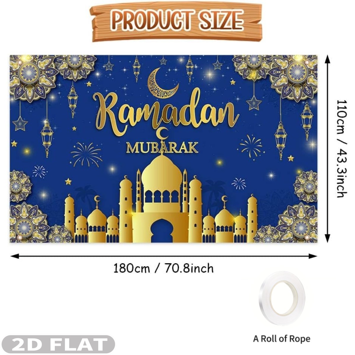 2D FLAT 1PC رمضان مبارك خلفيات - مراجعة Party Banner Gold وسعره