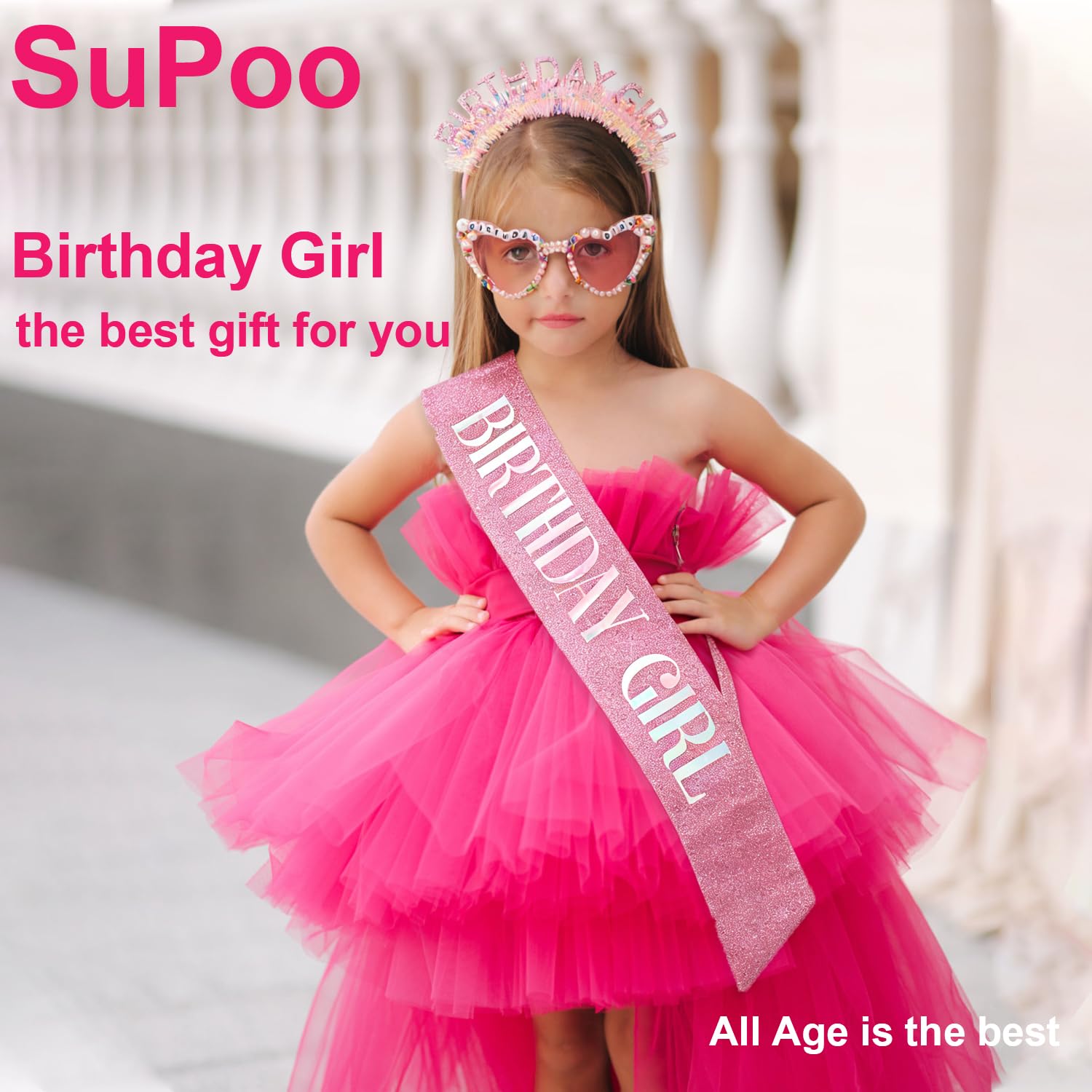 طقم عصابة رأس وشاح نظارات شمسي - مراجعة Birthday Sash Glitter وسعره