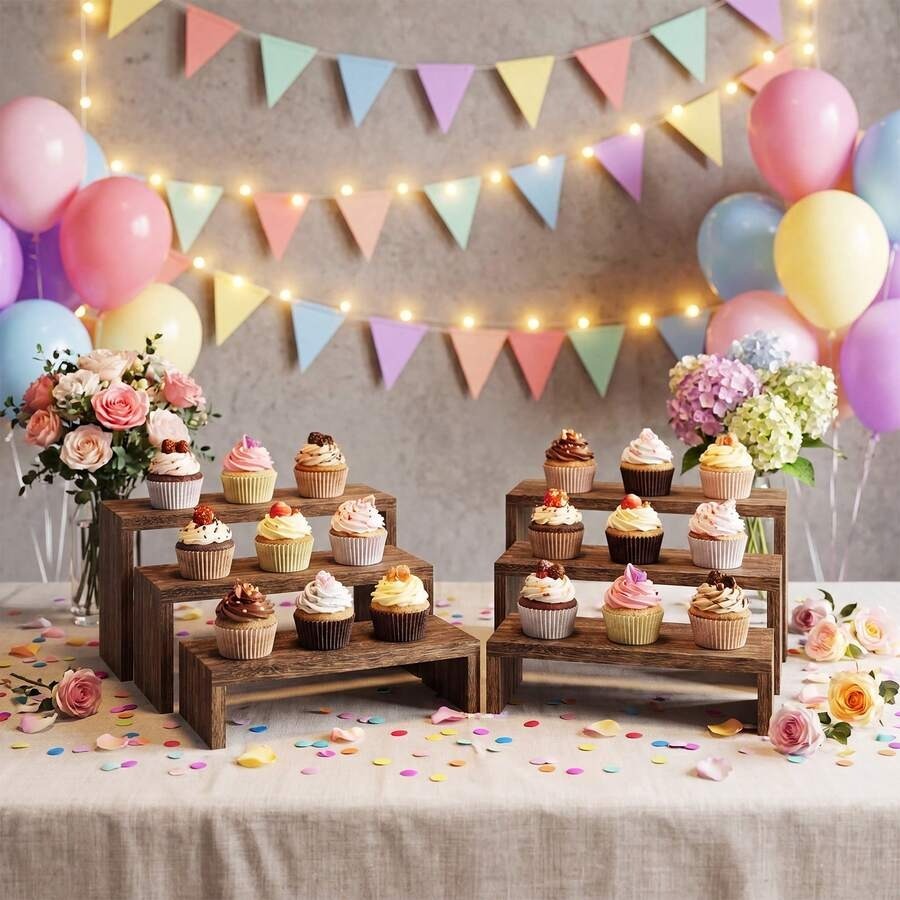 6 قطع من حوامل العرض الخشبية،  - مراجعة Cupcake Stand Tier وسعره