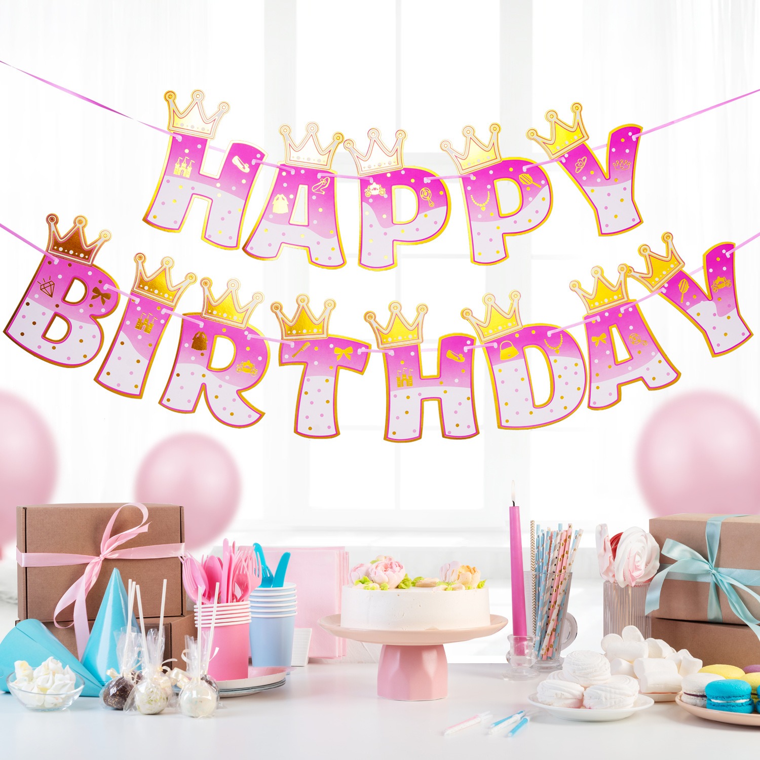 لافتة عيد ميلاد بطبعة تاج ذهبي - مراجعة Party Banner Gold وسعره